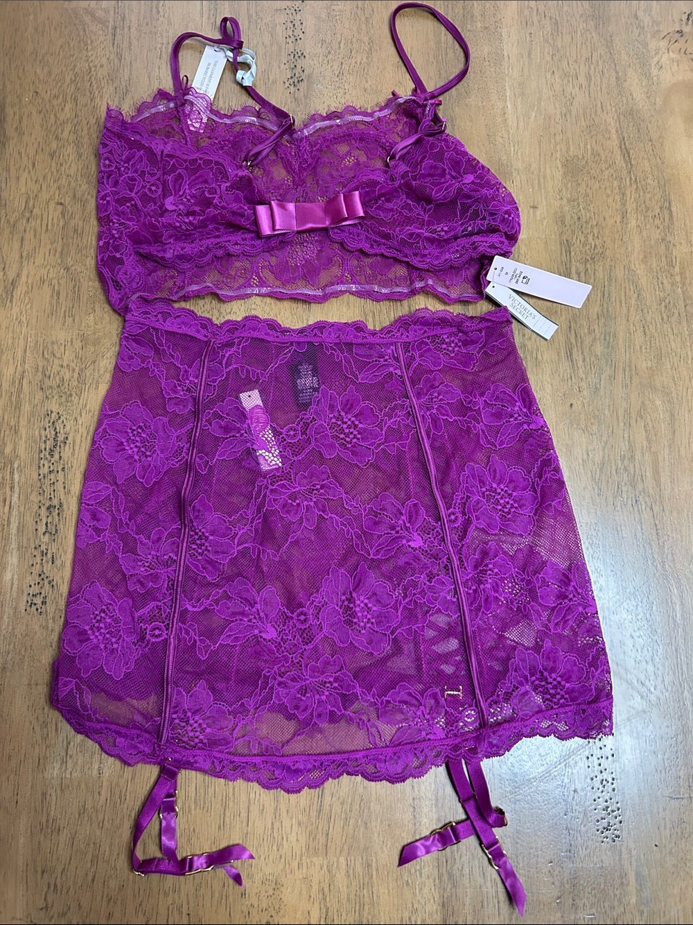 Victoria's Secret Fuchsia Lace Bralette & Garter Skirt Set - Picture 4 of 4